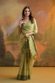 Nargis Green Muga Cotton Saree